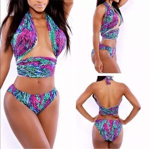 Snake Print Bandage Multi Wrap Swimsuit